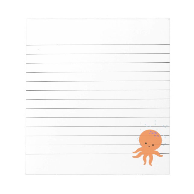 Cute Octopus Cartoon Lined Notepad (Front)