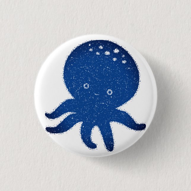 Cute Octopus Cartoon Old Paper Print 1 Inch Round Button (Front)