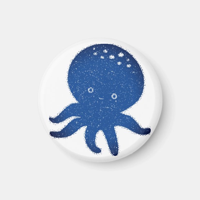 Cute Octopus Cartoon Old Paper Print Magnet (Front)