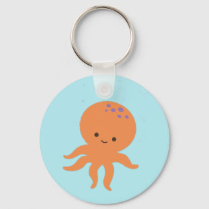 Cute Octopus Cartoon Pastel Blue Keychain