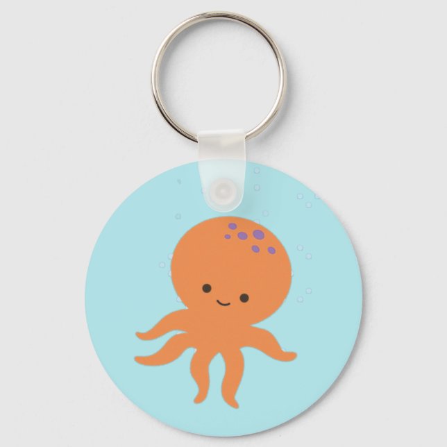 Cute Octopus Cartoon Pastel Blue Keychain (Front)