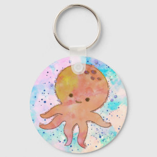 Cute Octopus Cartoon Watercolor Keychain