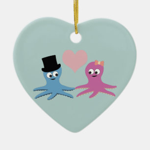 Cute Octopus Couple Ceramic Ornament