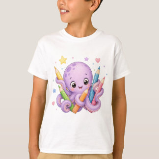 Cute Octopus holding Coloured Pencils T-Shirt