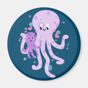 Cute Octopus Mom Drawing Art Magnet