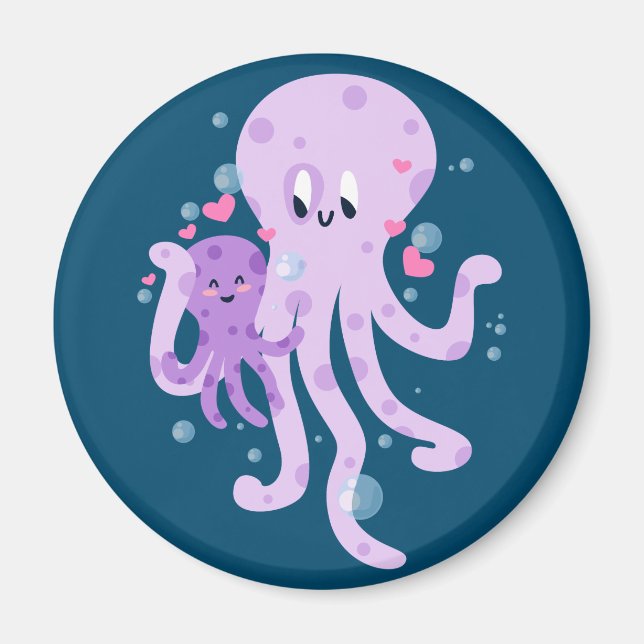 Cute Octopus Mom Drawing Art Magnet (Front)