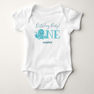 Cute Octopus One Name First Birthday Baby Bodysuit