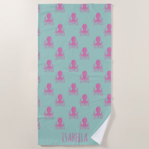 Cute Octopus Pattern Aqua Pink Personalized Beach Towel