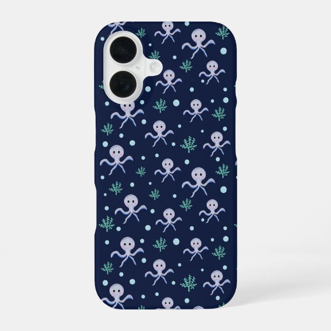 Cute Octopus Pattern iPhone 16 Case (Back)