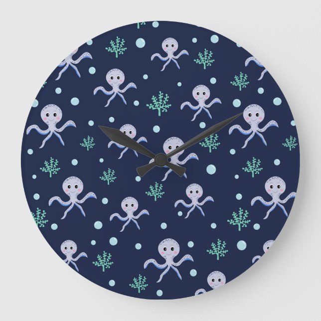 Cute Octopus Pattern Large Clock (Front)