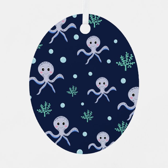 Cute Octopus Pattern Metal Ornament (Front)