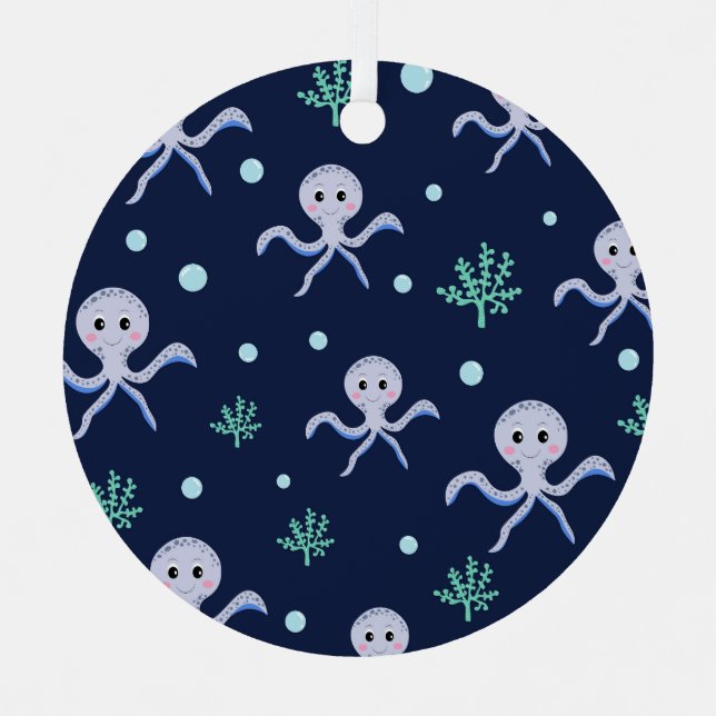 Cute Octopus Pattern Metal Ornament (Front)