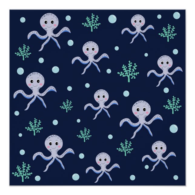 Cute Octopus Pattern Poster (Front)