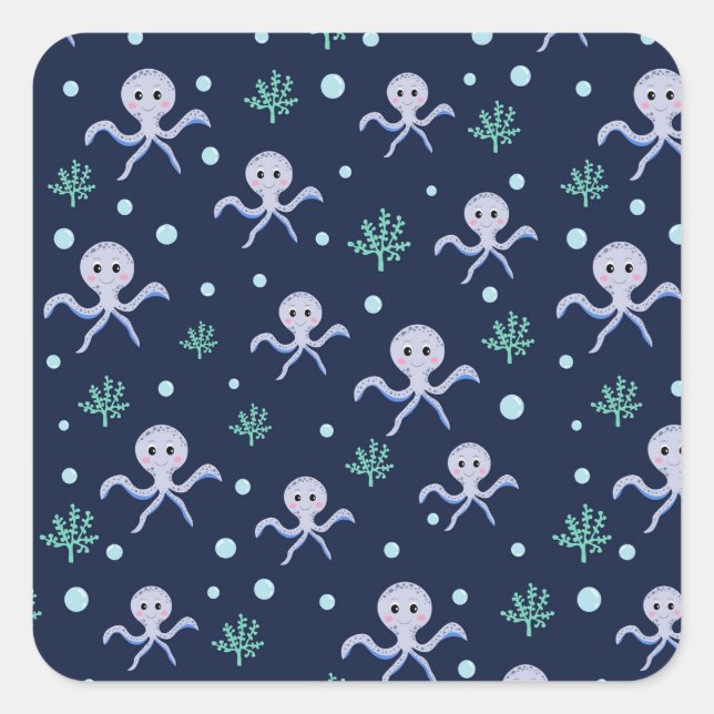 Cute Octopus Pattern Square Sticker (Front)