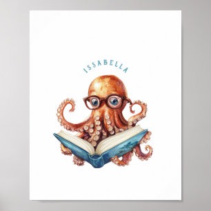 Cute Octopus Reading Poster Print