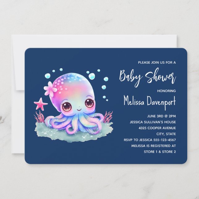 Cute Octopus Sea Creature Baby Shower Invitation (Front)