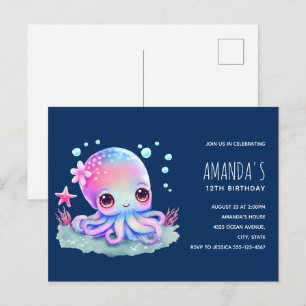 Cute Octopus Sea Creature Birthday Invitation Postcard