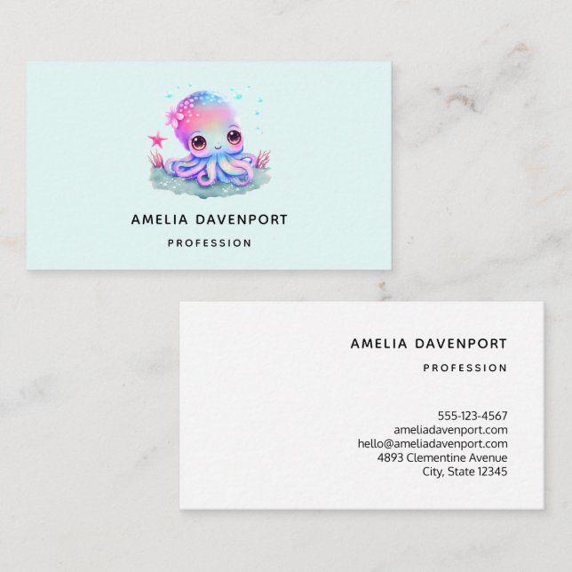 Cute Octopus Sea Creature Business Card (Front/Back)