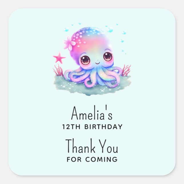 Cute Octopus Sea Creature Event Thank You Square Sticker (Front)