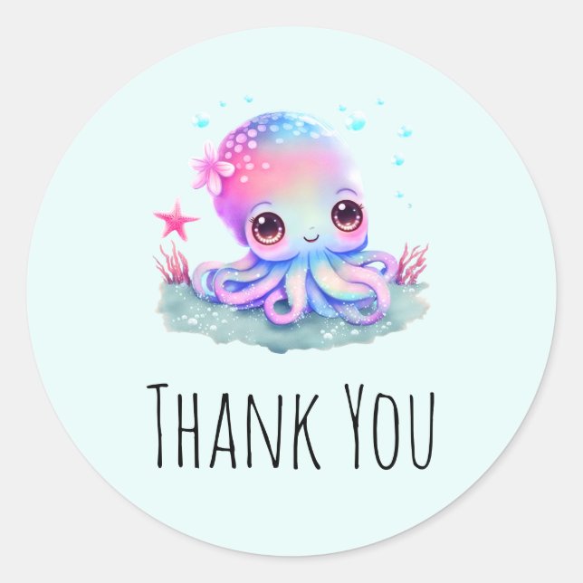 Cute Octopus Sea Creature Thank You Classic Round Sticker (Front)