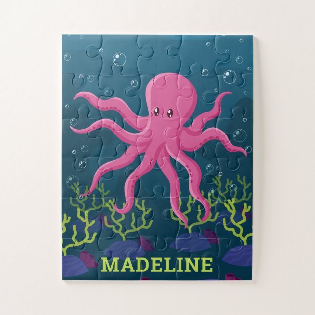 Cute Octopus Sea Ocean Personalized Kids  Jigsaw Puzzle (Vertical)