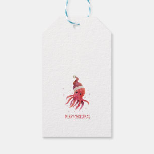 Cute Octopus Seas and Greetings Santa Hat Gift Tags