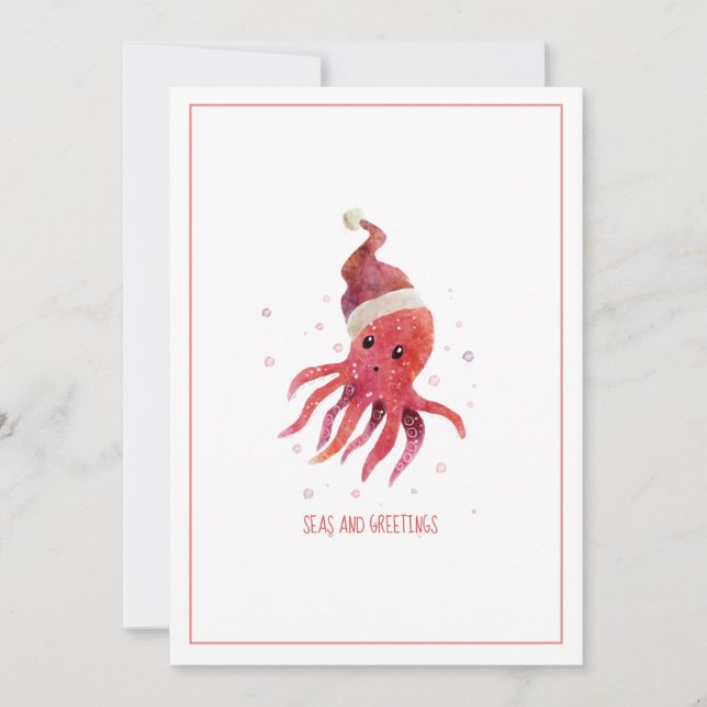 Cute Octopus Seas and Greetings Santa Hat Holiday (Front)