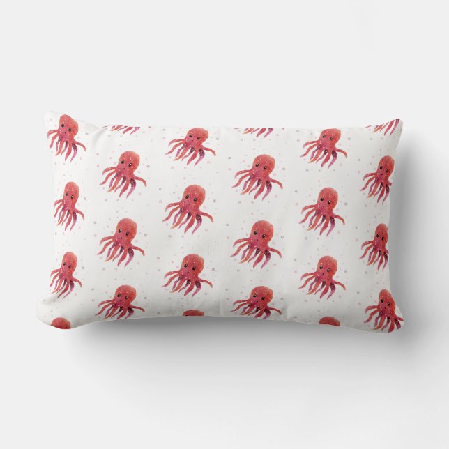 Cute Octopus Seas and Greetings Santa Hat Lumbar Pillow (Front)