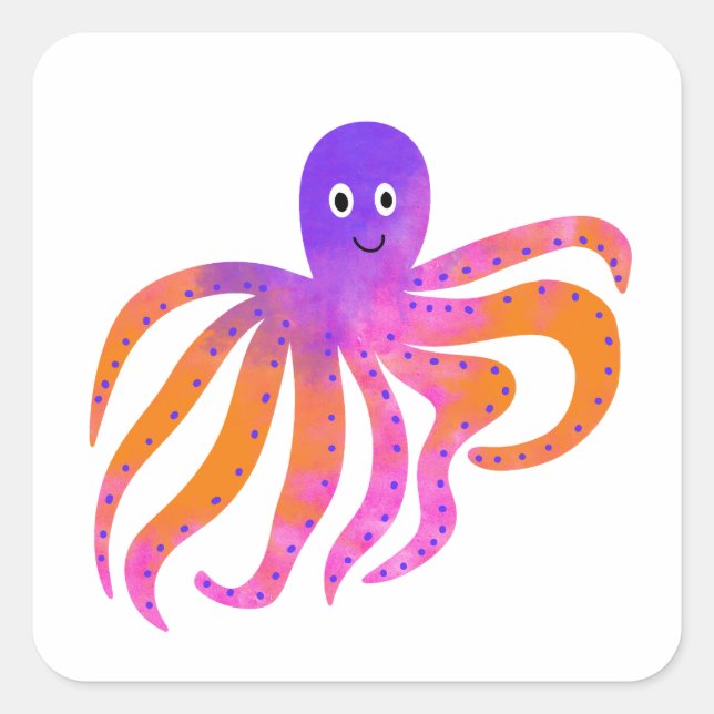 Cute Octopus Square Sticker (Front)