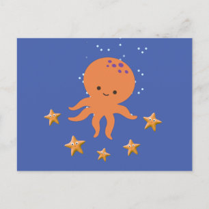 Cute Octopus Starfish Cartoon Postcard