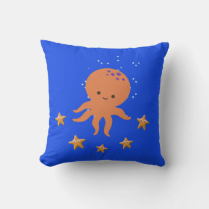 Cute Octopus Starfish Cartoon Throw Pillow