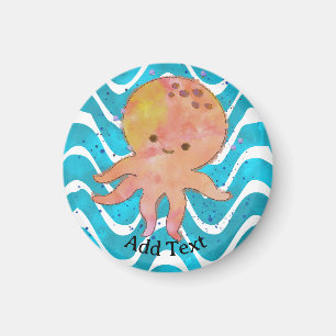 Cute Octopus Watercolor Cartoon Magnet