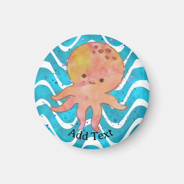 Cute Octopus Watercolor Cartoon Magnet (Front)