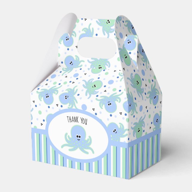 Cute Octopus with Polka-Dots and Stripes Favor Box (Front Side)