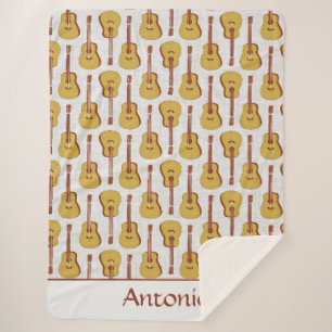 Cute Off-White Guitar Music Lover Art Sherpa Blanket