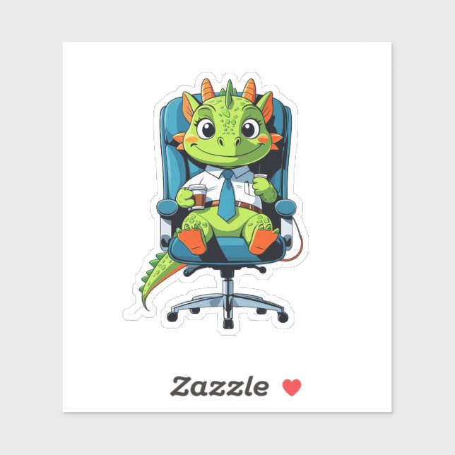 Cute Office Dragon Sticker | Funny Cartoon Decal (Feuille)