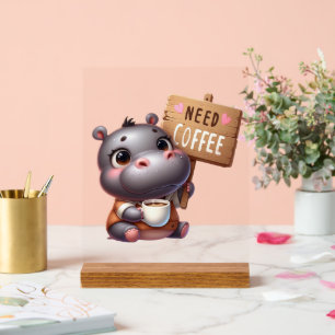 Cute office need coffee hippo acrylic sign