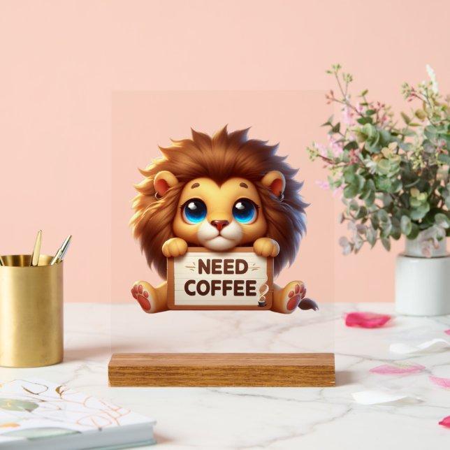 Cute office need coffee lion acrylic sign (Wedding)