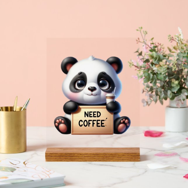 Cute office need coffee panda bear acrylic sign (Wedding)