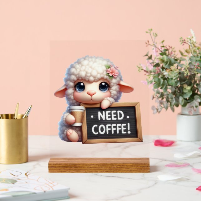 Cute office need coffee sheep acrylic sign (Wedding)