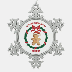 Cute Official Cookie Tester Christmas Snowflake Pewter Christmas Ornament