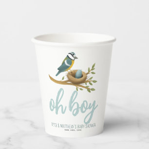 Cute Oh Boy Blue Bird Nest Baby Shower Paper Cups