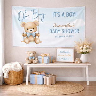 Cute Oh Boy It's A Boy Bear Baby Shower Backdrop Banner