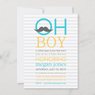 Cute Oh Boy Moustache Baby Shower Invitations