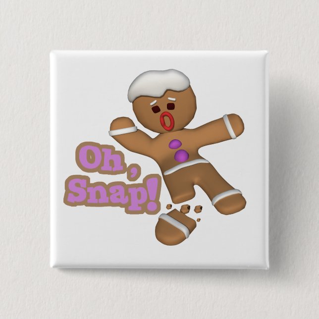 cute oh, snap gingerbread man cookie 2 inch square button (Front)