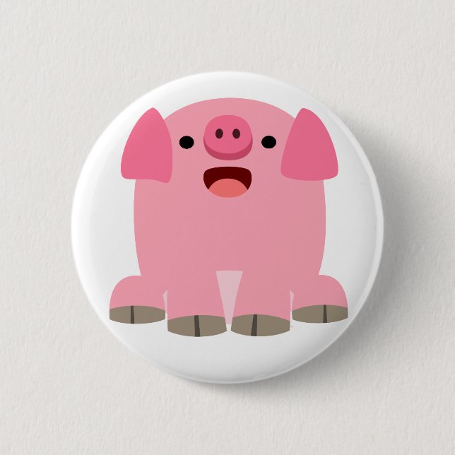 Cute Oinking Cartoon Pig Button Badge (Front)
