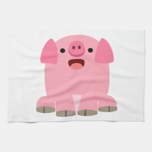 Cute Oinking Cartoon Pig Serviette de cuisine