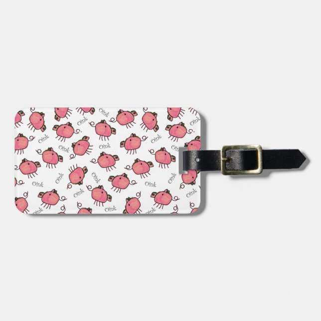 Cute Oinky Pigs Personalized Bag Tag (Front Horizontal)