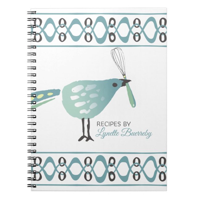 Cute oiseau cuisine whisk recette carnet livre de  (Devant)