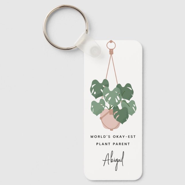 Cute Okay Plant Parent Personalized Keychain (Front)